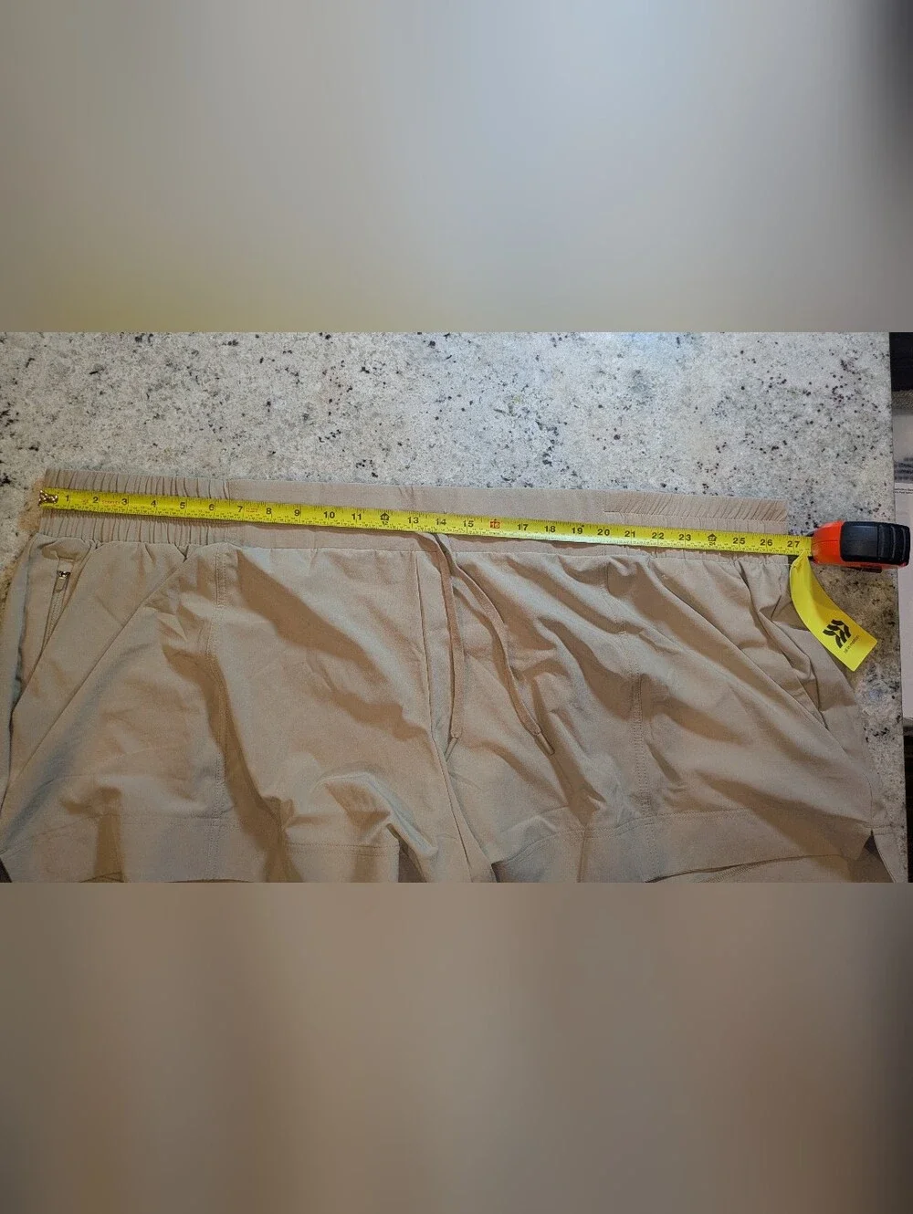 NWT All In Motion Khaki Active Light Woven Shorts 4X Zip Pockets UPF 50